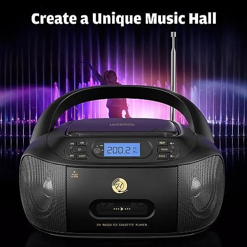 Hernpark CD Cassette Player Combo 9.33x8.62x4.65 inches | Bluetooth & FM Radio with Super Bass thumbnail 7