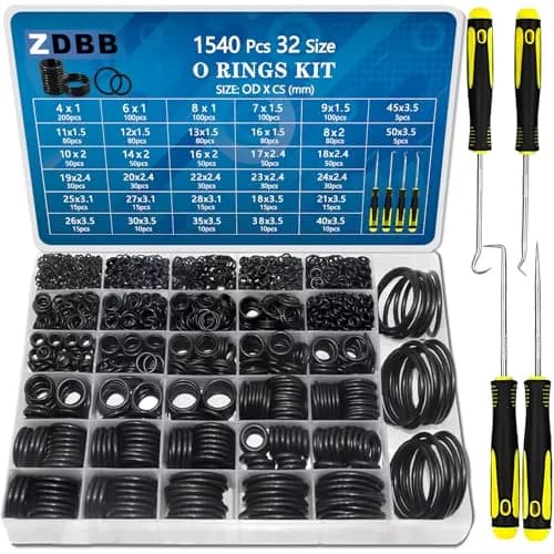 ZDBB 1540 Pcs Metric Nitrile Rubber O-Ring Assortment Kit with 4 Picks | 32 Sizes OD 4mm-50mm thumbnail 1