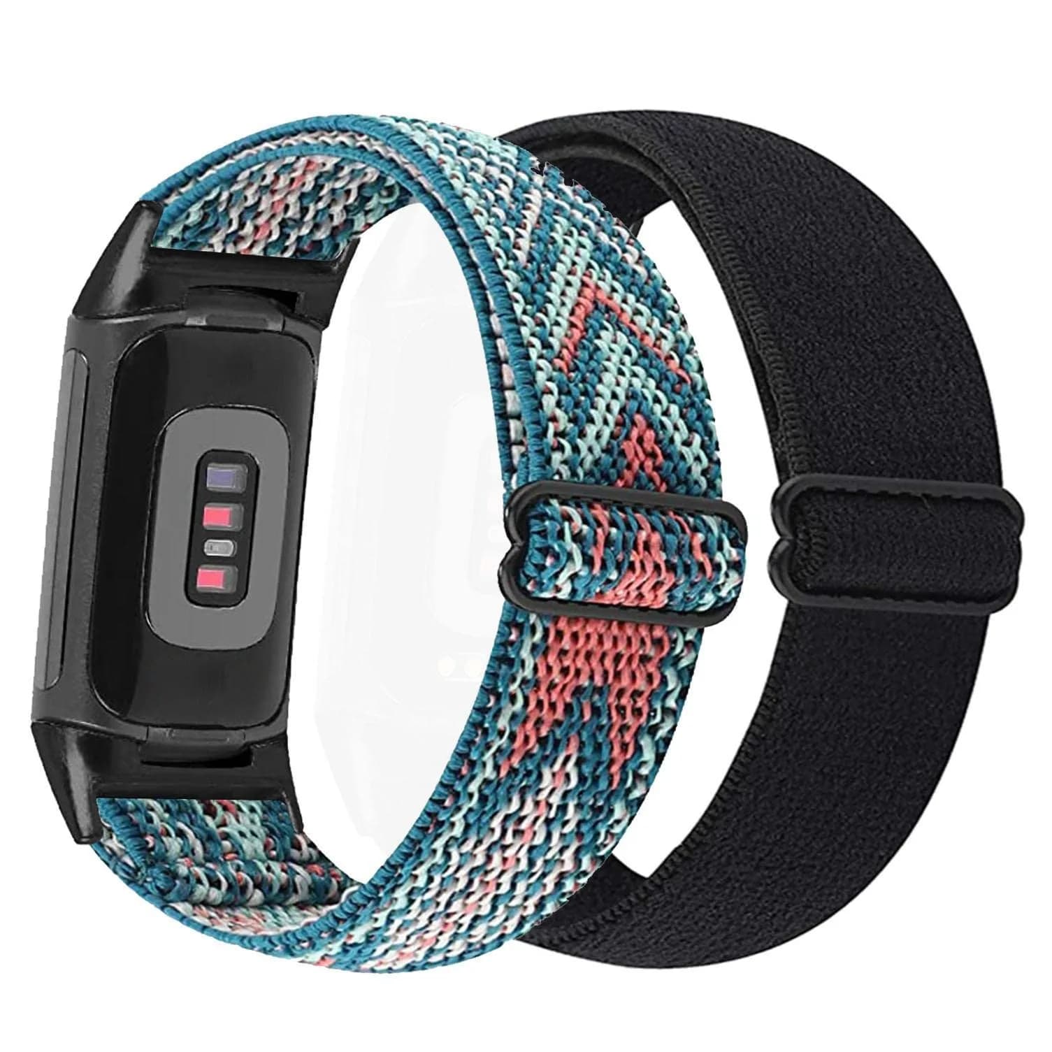 Abanen Elastic Nylon Bands for Fitbit Charge 6 / Charge 5, 2 Pack (Black-Blue Pink), 130-220mm Wrist Size | Breathable & Adjustable Fit - main product image