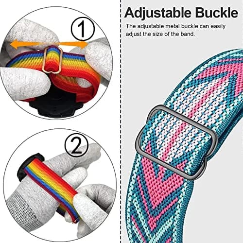Abanen Elastic Nylon Bands for Fitbit Charge 6 / Charge 5, 2 Pack (Black-Blue Pink), 130-220mm Wrist Size | Breathable & Adjustable Fit thumbnail 5