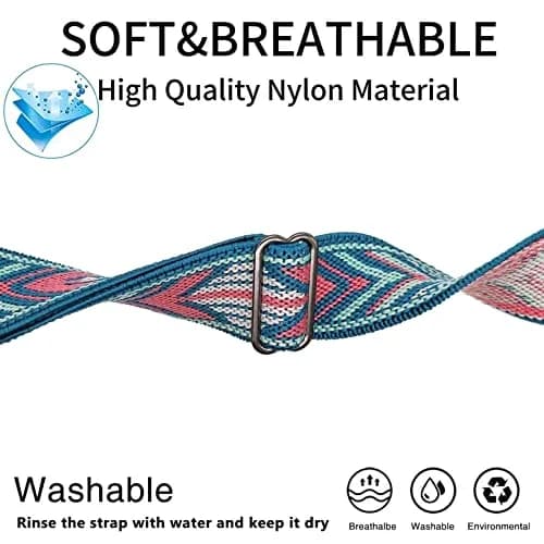 Abanen Elastic Nylon Bands for Fitbit Charge 6 / Charge 5, 2 Pack (Black-Blue Pink), 130-220mm Wrist Size | Breathable & Adjustable Fit thumbnail 3