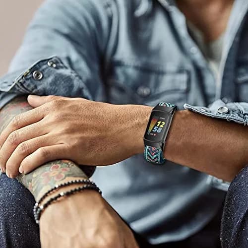 Abanen Elastic Bands for Fitbit Charge 5 & 6 | Breathable Nylon Strap with Adjustable Clasp (Blue Pink-Red Orange, 220mm) thumbnail 7