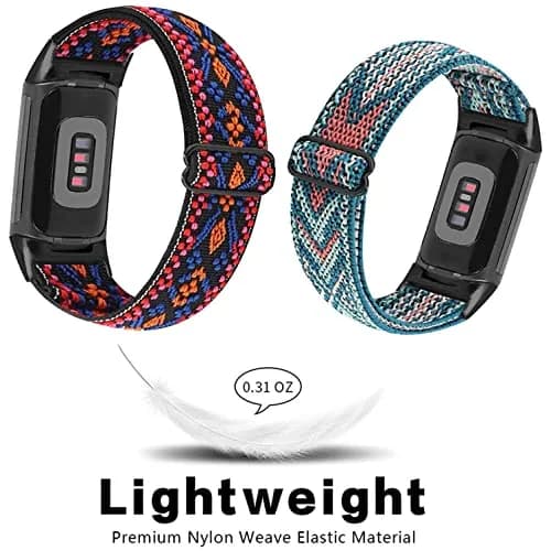 Abanen Elastic Bands for Fitbit Charge 5 & 6 | Breathable Nylon Strap with Adjustable Clasp (Blue Pink-Red Orange, 220mm) thumbnail 3