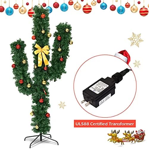 DREAMADE 6ft Pre-Lit Cactus Artificial Christmas Tree | Indoor Faux Seasonal Decor with 120 LED Lights thumbnail 5