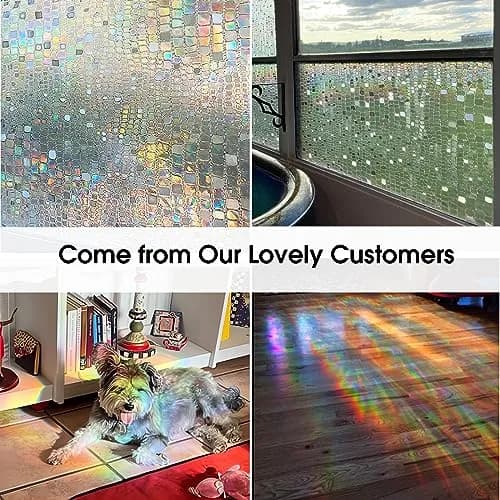 Beautysaid Window Privacy Film Stained Glass 3D Rainbow (Pure,17.5x78.7in) | UV Block & Privacy with Easy Reapplication thumbnail 6