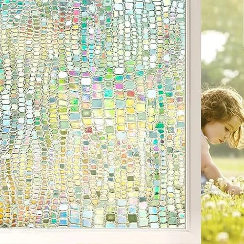 Beautysaid Window Privacy Film Stained Glass 3D Rainbow (Pure, 23.6x78.7in) | UV Block & Privacy with Rainbow Effect thumbnail 1