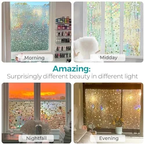 Beautysaid Window Privacy Film Stained Glass 3D Rainbow (Pure, 23.6x78.7in) | UV Block & Privacy with Rainbow Effect thumbnail 8
