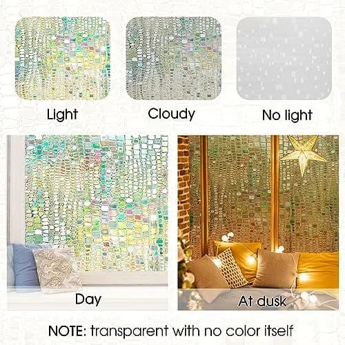 Beautysaid Window Privacy Film Stained Glass 3D Rainbow (Pure, 23.6x78.7in) | UV Block & Privacy with Rainbow Effect thumbnail 9