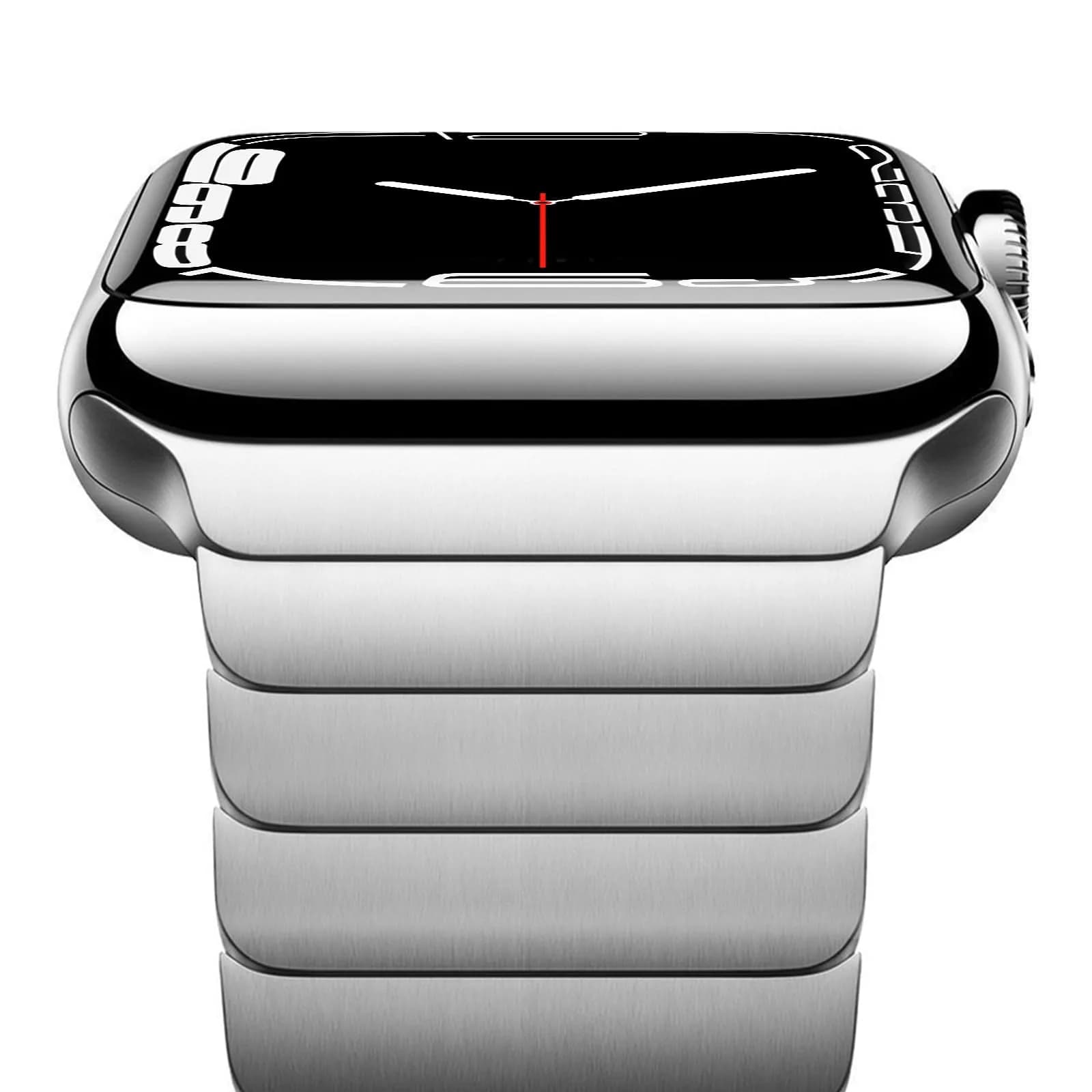 NewWays Metal Link Bracelet Band for Apple Watch Ultra 49mm, Series 9/8/7 45mm, 6/5/4 44mm, SE 44mm | Premium Stainless Steel with Gold Finish — Silver