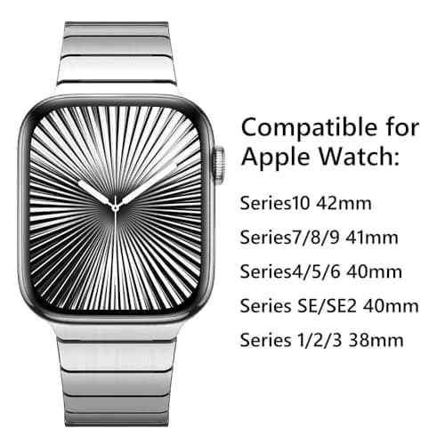 NewWays Metal Link Bracelet Band for Apple Watch 40mm/41mm/42mm/44mm/45mm Silver | Premium Stainless Steel thumbnail 2