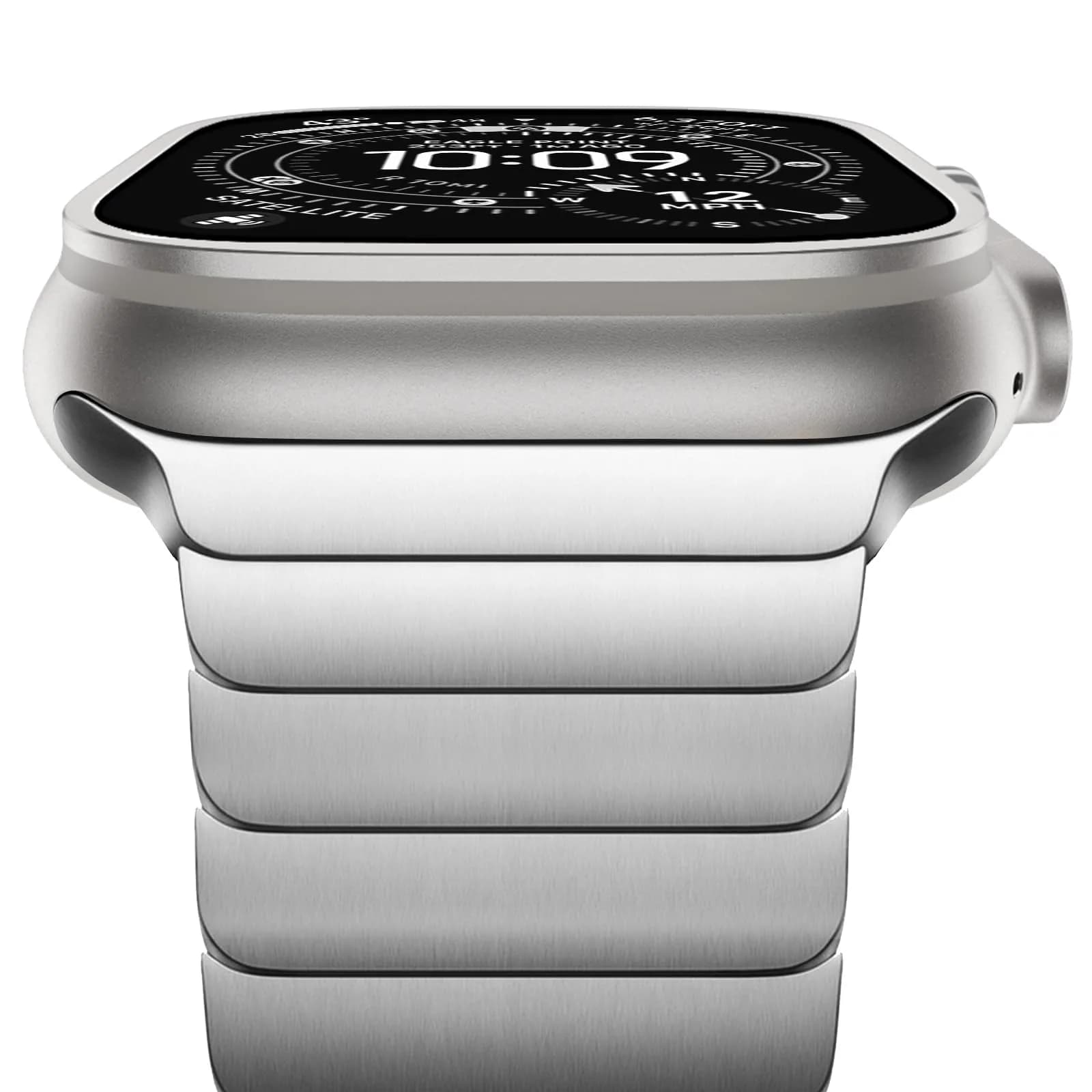 NewWays Metal Link Bracelet Band for Apple Watch Ultra 49mm, Series 9/8/7 45mm, 6/5/4 44mm, SE 44mm | Premium Stainless Steel with Gold Finish — Black