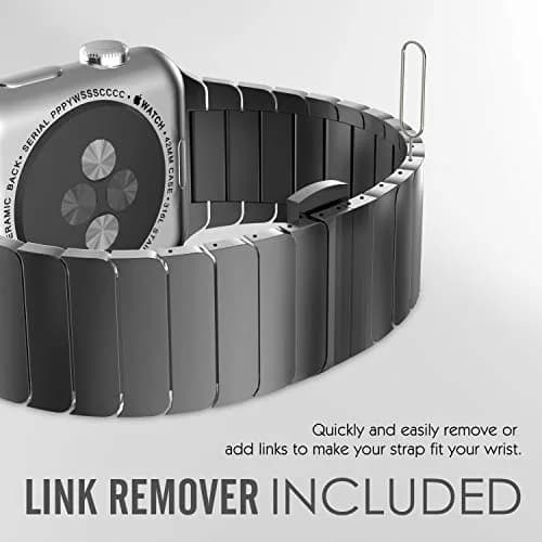 NewWays Stainless Steel Metal Band Compatible with Apple Watch Ultra 2/Series 9/8/7/6/5/4/3/2/1 49mm/45mm/44mm/42mm/41mm Black | Adjustable Link Bracelet thumbnail 5