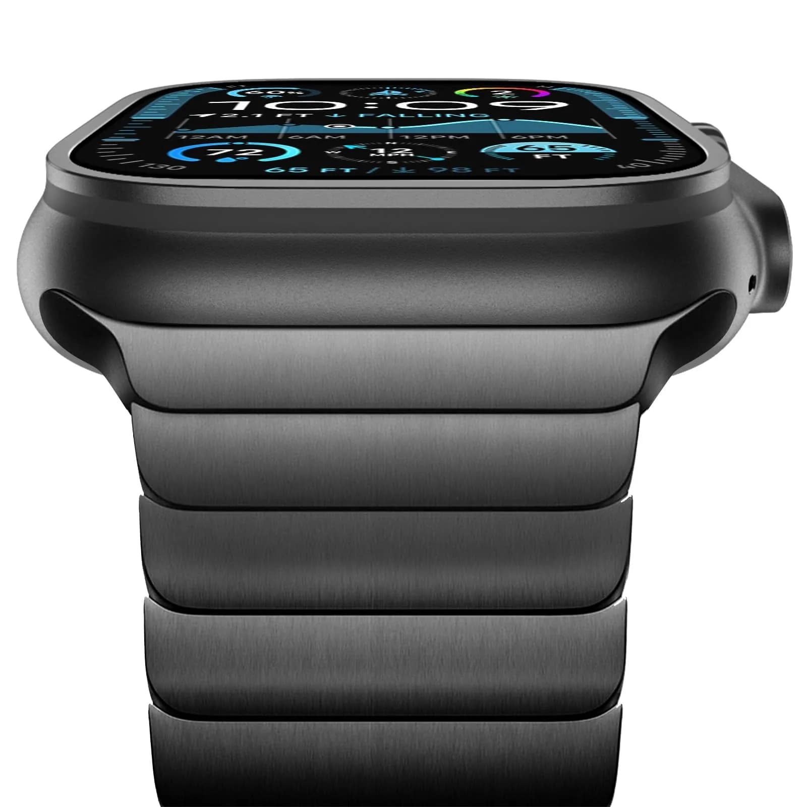 NewWays Metal Link Bracelet Band for Apple Watch Ultra 49mm, Series 9/8/7 45mm, 6/5/4 44mm, SE 44mm | Premium Stainless Steel with Gold Finish — (Stainless Steel) Black