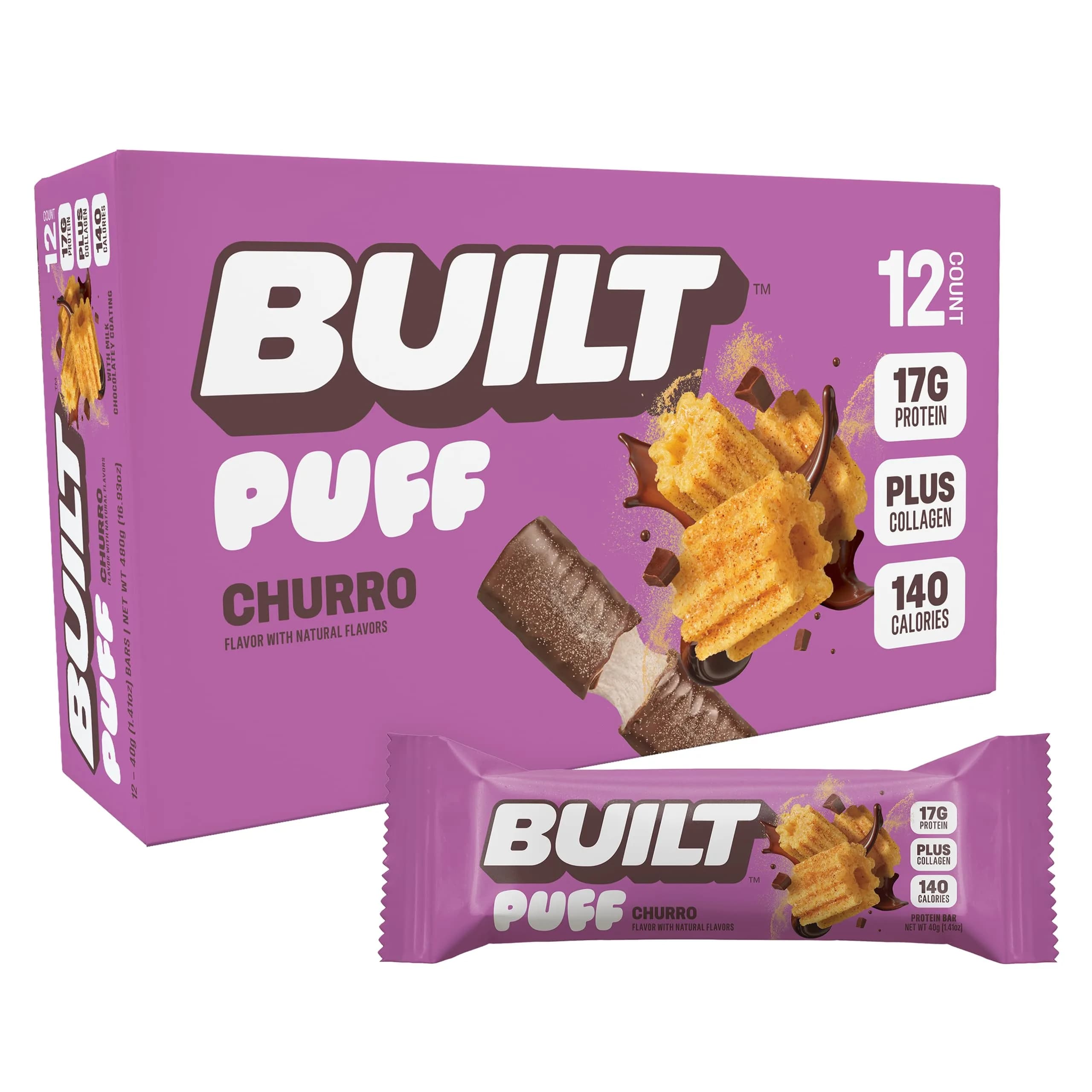 BUILT Puff Protein Bars Banana Cream Pie 17g (0.5 oz) | 17g Protein, Low Sugar, Gluten-Free — Pack of 1
