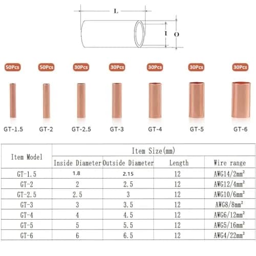 Teansic Copper Wire Ferrules Kit, 250Pcs, 7 Sizes, Non Insulated, Copper, AWG 8-18 | Reliable Electrical Connectors thumbnail 2
