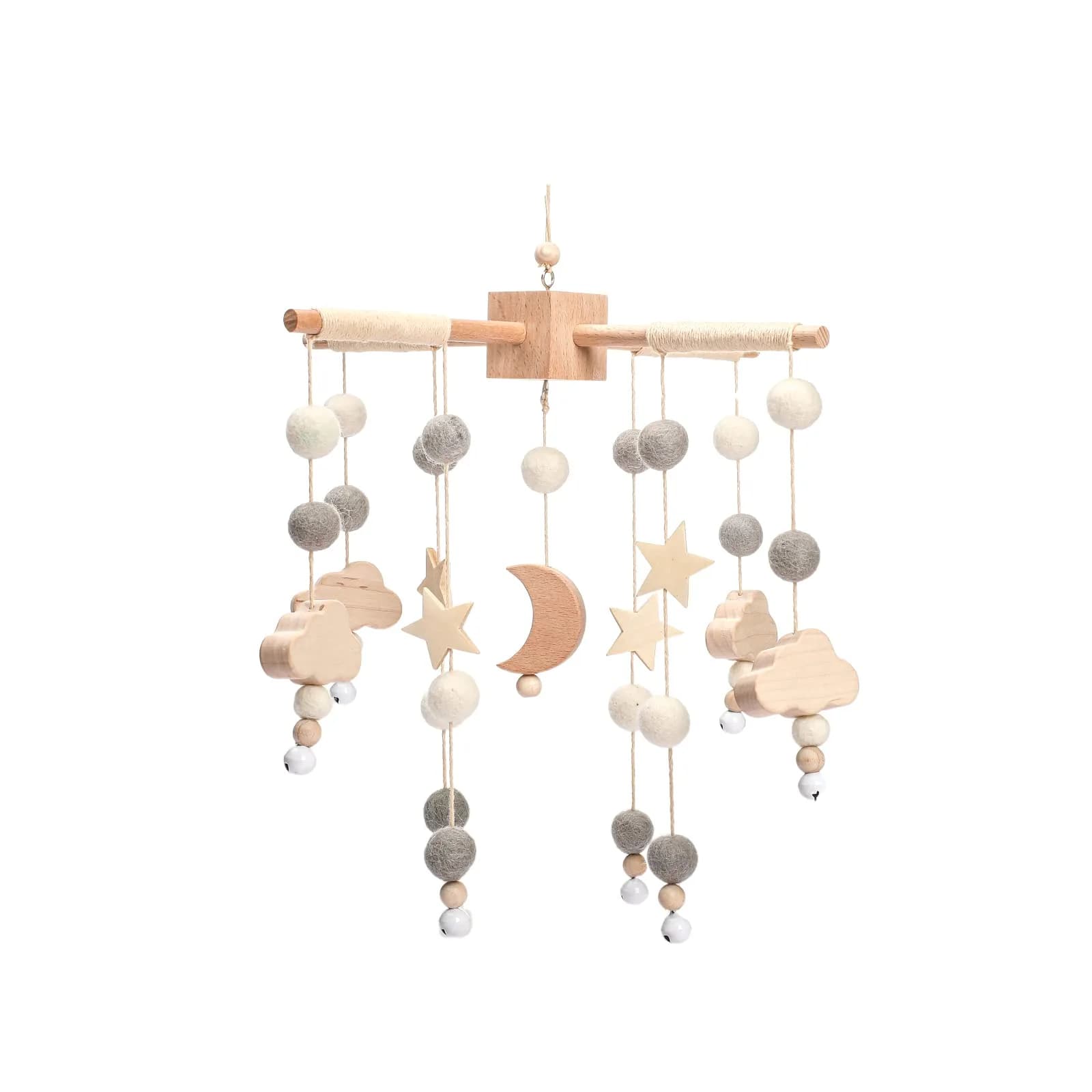 JETM·HH Wooden Baby Crib Mobile Arm Holder with Music Box | 28.35 inch Beech Hangers — GREY
