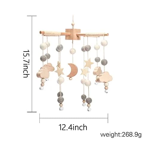 JETM·HH Baby Mobile for Crib | Boho Star Moon Nursery Decor | Grey 12.7cm (5 inch) | Gentle Hanging Decoration thumbnail 5