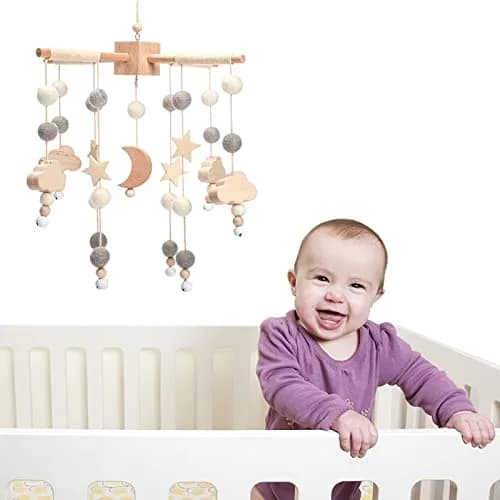 JETM·HH Baby Mobile for Crib | Boho Star Moon Nursery Decor | Grey 12.7cm (5 inch) | Gentle Hanging Decoration thumbnail 3