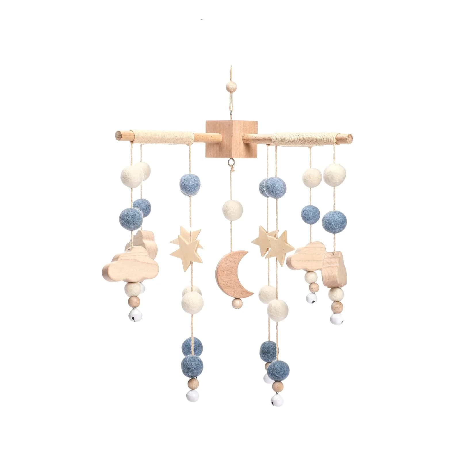 JETM·HH Wooden Baby Crib Mobile Arm Holder with Music Box | 28.35 inch Beech Hangers — BLUE