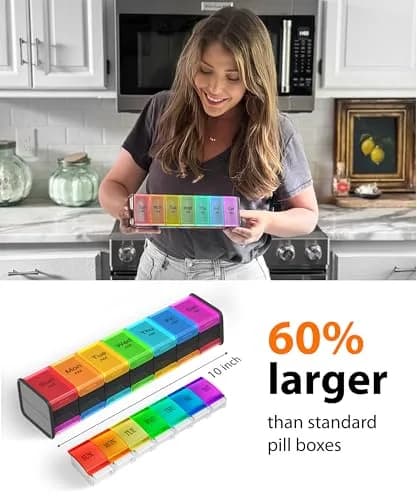 BEXEEN Extra Large Pill Organizer XXL Pill Box 7 Day Weekly Pill Organizer with AM PM Large Compartments 25.65cm (10.1" x 2.7" x 2.1") thumbnail 2