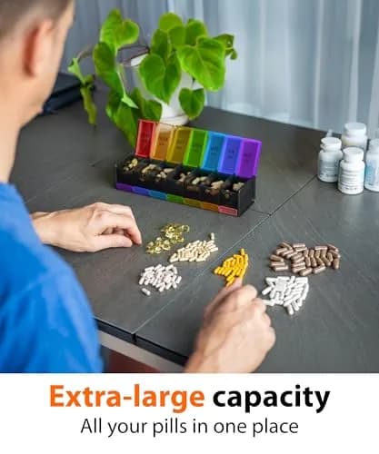 BEXEEN Extra Large Pill Organizer XXL Pill Box 7 Day Weekly Pill Organizer with AM PM Large Compartments 25.65cm (10.1" x 2.7" x 2.1") thumbnail 4