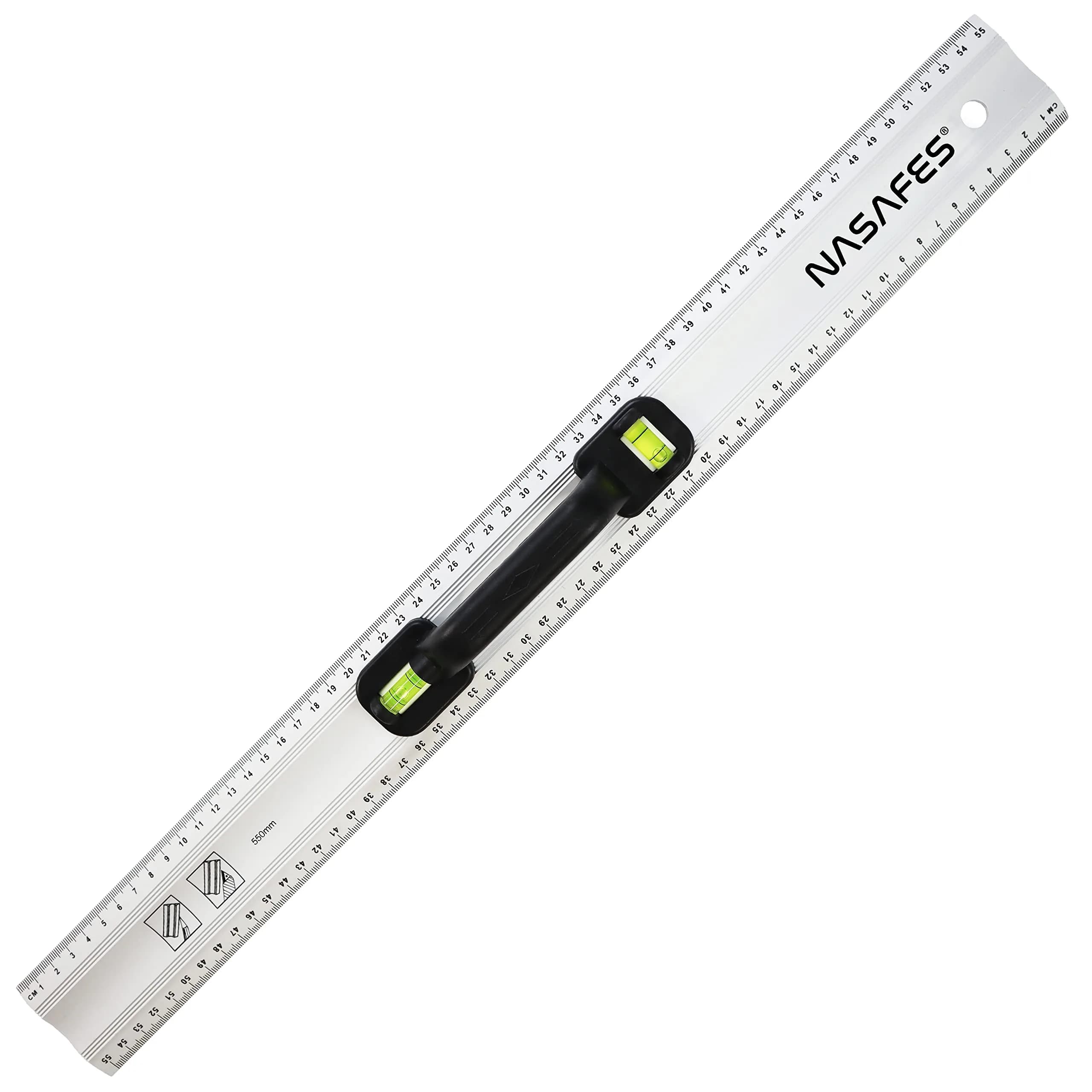 Nasafes Aluminum Straight Edge Ruler with Handle, 55cm (21.6") | Safe Cutting & Measuring Tool - main product image