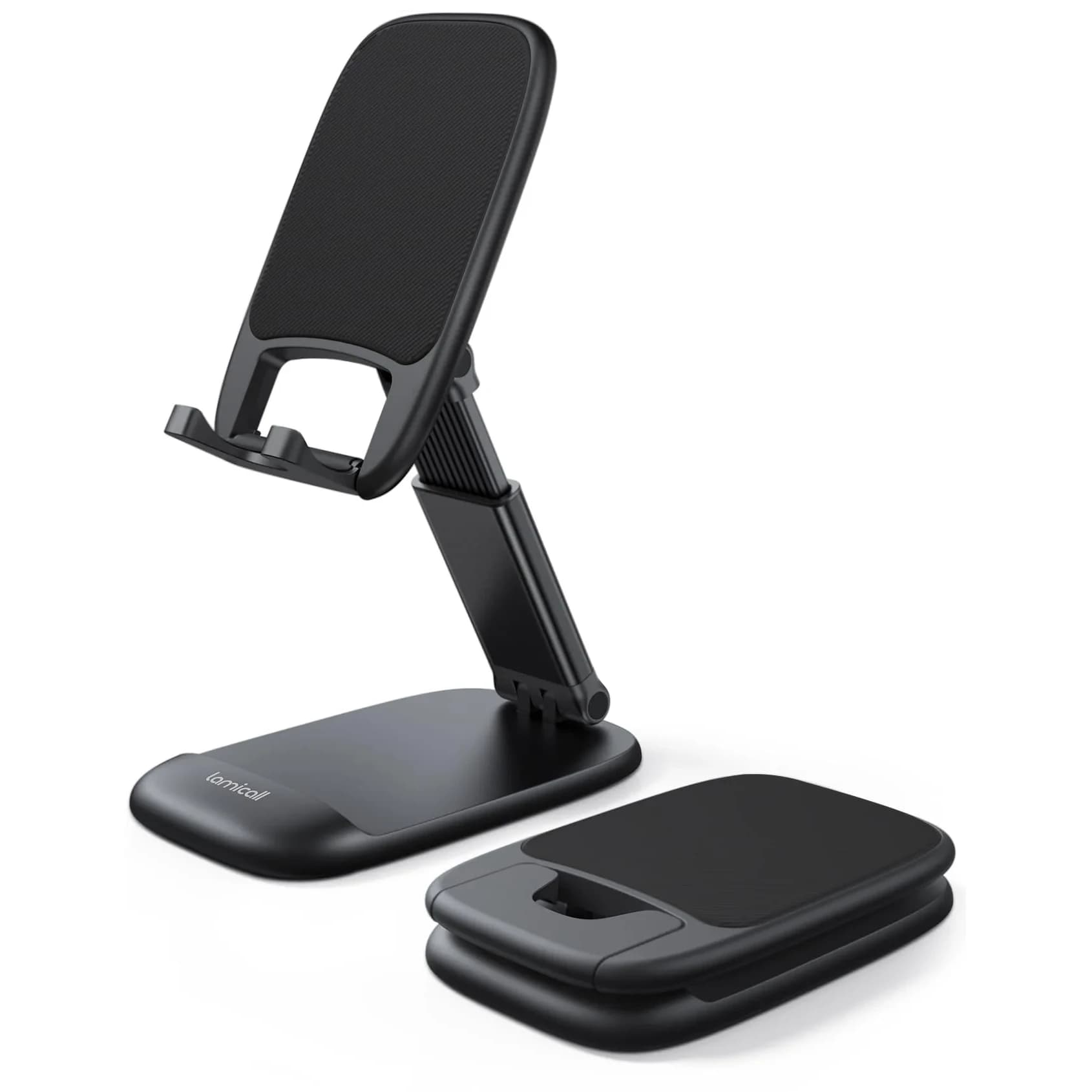 Lamicall Adjustable Phone Stand for Desk, 3.2" Height Extension | Metal Base, Foldable, Universal Compatibility — 1-Black