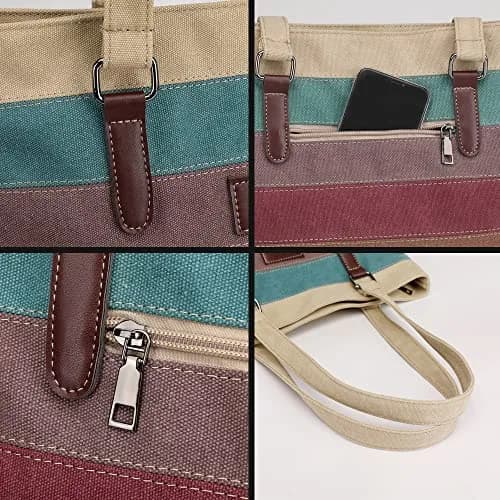 SNUG STAR Canvas Handbag Multi-Color Striped Lattice Cross Body Shoulder Purse Bag Tote-Handbag for Women (Multi Color E) 34cm (13.39in) H thumbnail 6