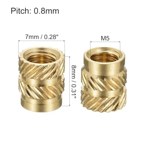uxcell Knurled Insert Nuts, 60Pcs M5 x 8mm L x 7mm OD | Brass Heat Set for 3D Printing thumbnail 2