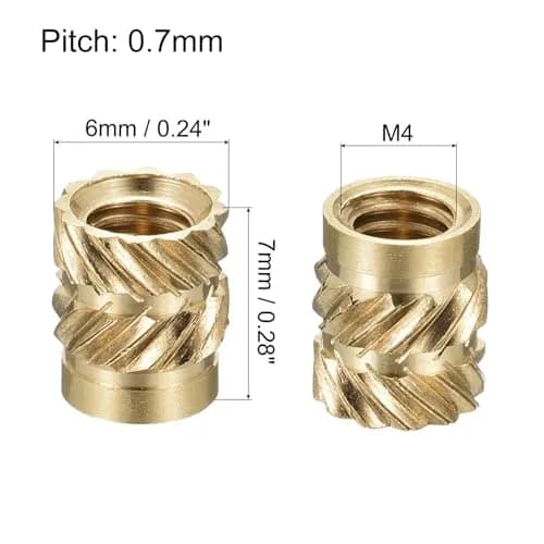 uxcell M4 x 7mm L x 6mm OD Brass Knurled Insert Nuts (60 Pcs) | Heat Set Embedment Nut for 3D Printing thumbnail 2