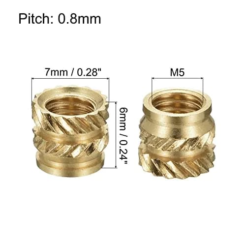 uxcell M5 x 6mm L x 7mm OD Brass Knurled Insert Nuts (30 Pcs) | Thread Size M5 x 0.8mm thumbnail 2