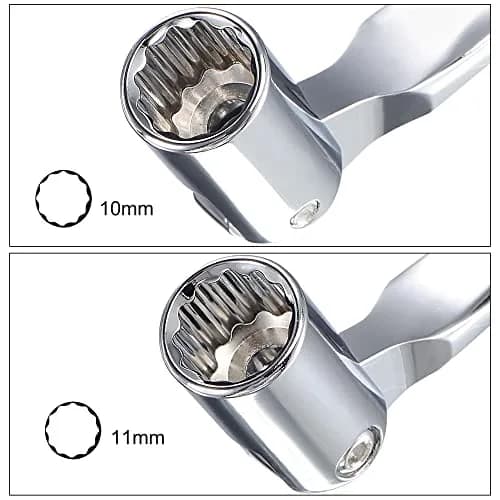 uxcell 12 Point Flexible Head Socket Wrench, 10mm x 11mm, Chrome Vanadium Steel, 200mm Length | 180° Rotation for Mechanical Repair thumbnail 4