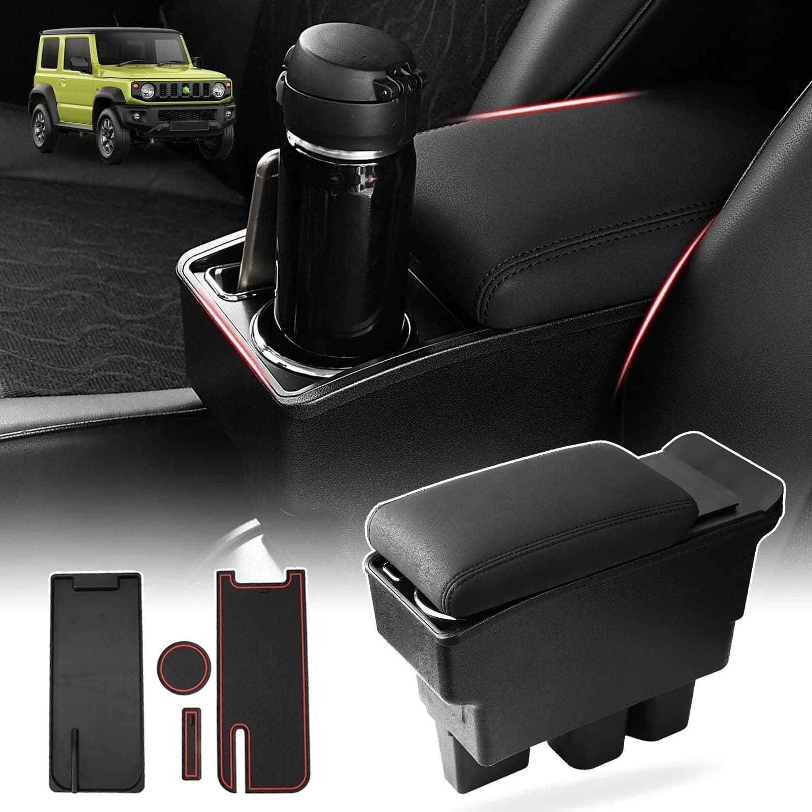 Autorder Center Console Storage Box for Suzuki Jimny JB64W/JB74W 2018-2025 | Custom Fit Armrest with Cup Holder - main product image