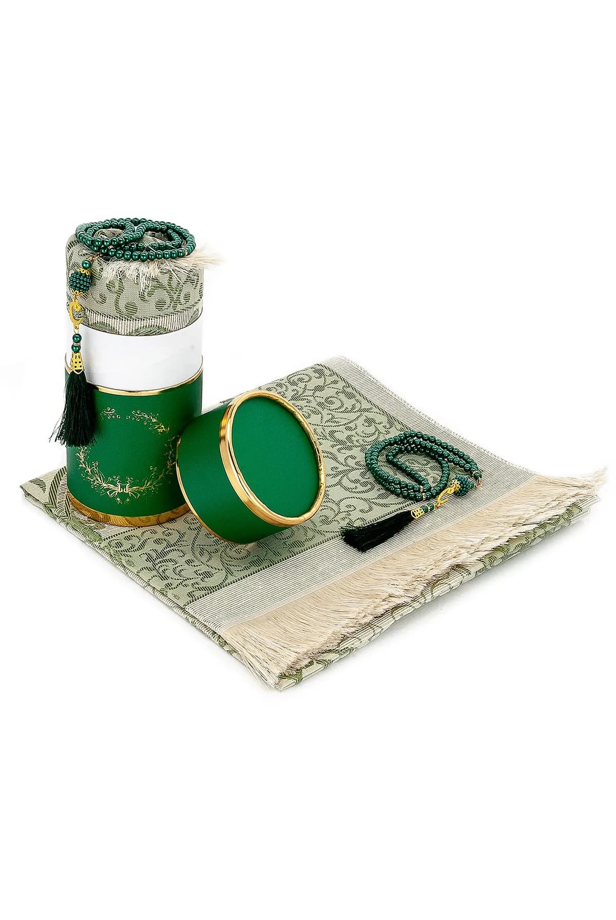 ihvan online Muslim Prayer Rug and Prayer Beads | Soft Taffeta Fabric, Green, Portable, Ideal Gift (70-120 chars)