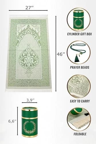 ihvan online Muslim Prayer Rug and Prayer Beads | Soft Taffeta Fabric, Green, Portable, Ideal Gift (70-120 chars) thumbnail 6