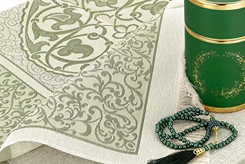 ihvan online Muslim Prayer Rug and Prayer Beads | Soft Taffeta Fabric, Green, Portable, Ideal Gift (70-120 chars) thumbnail 7