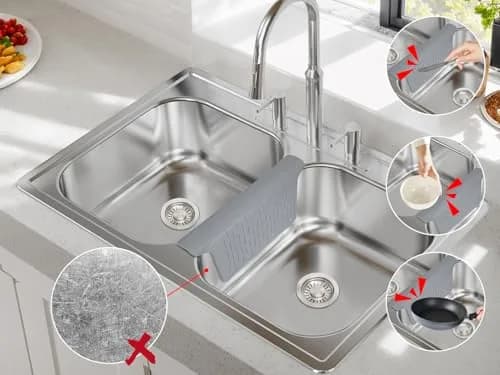 VELOVYO Silicone Sink Saddle Divider Protector Mat for Kitchen Sinks, Grey (32.5cm x 28cm x 0.5cm) thumbnail 2