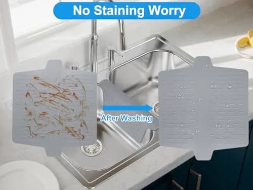 VELOVYO Silicone Sink Saddle Divider Protector Mat for Kitchen Sinks, Grey (32.5cm x 28cm x 0.5cm) thumbnail 3