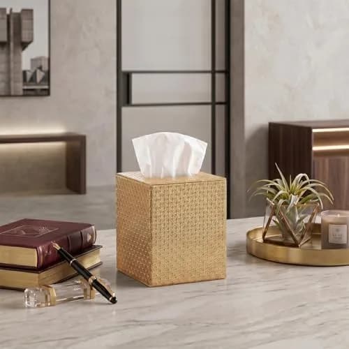 SUNYUROU Gold Square Tissue Box Cover for Bathrooms & Desks | 14cm x 13.1cm x 14.3cm thumbnail 4
