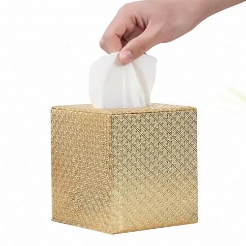 SUNYUROU Gold Square Tissue Box Cover for Bathrooms & Desks | 14cm x 13.1cm x 14.3cm thumbnail 7