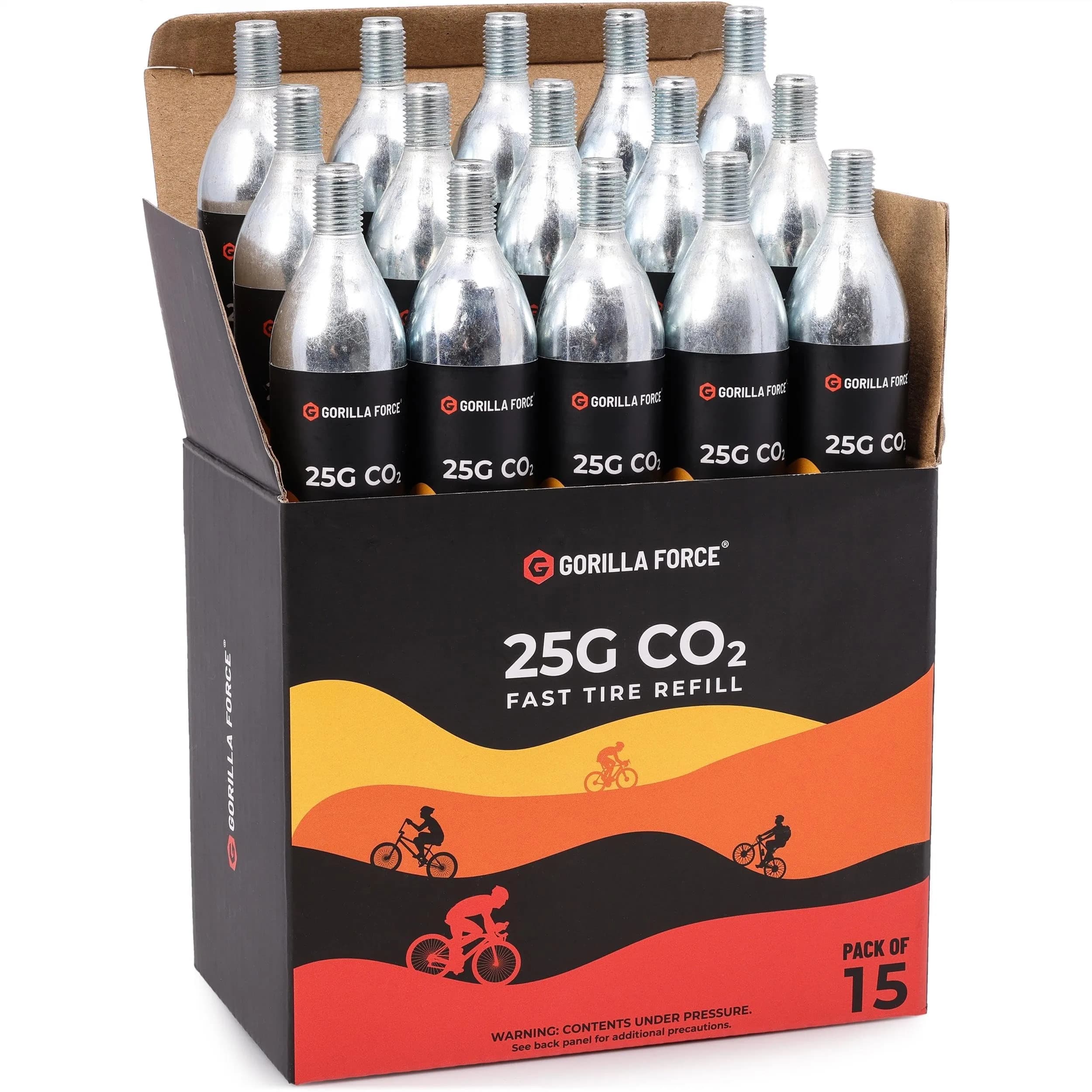 Gorilla Force 16g CO2 Cartridges 40-Pack | Threaded Refills for Bike Tire Inflators — 25g