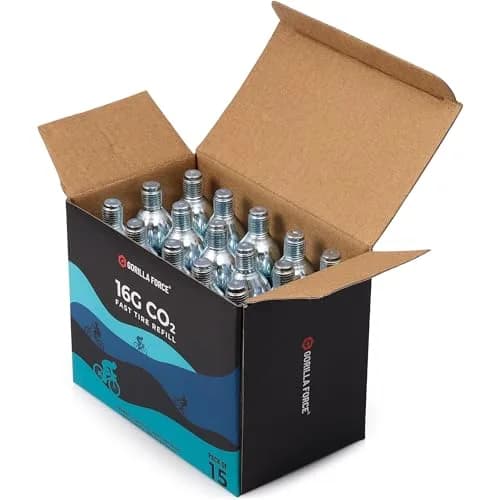 Gorilla Force 16g CO2 Cartridges for Bikes - Threaded Refills for Tire Inflators, Bicycle Cycling, Road MTB Gravel E-Bike, Fits Most C02 Inflator Heads, Fast Flat Repair for Tubes & Tubeless, 15 Pack thumbnail 3