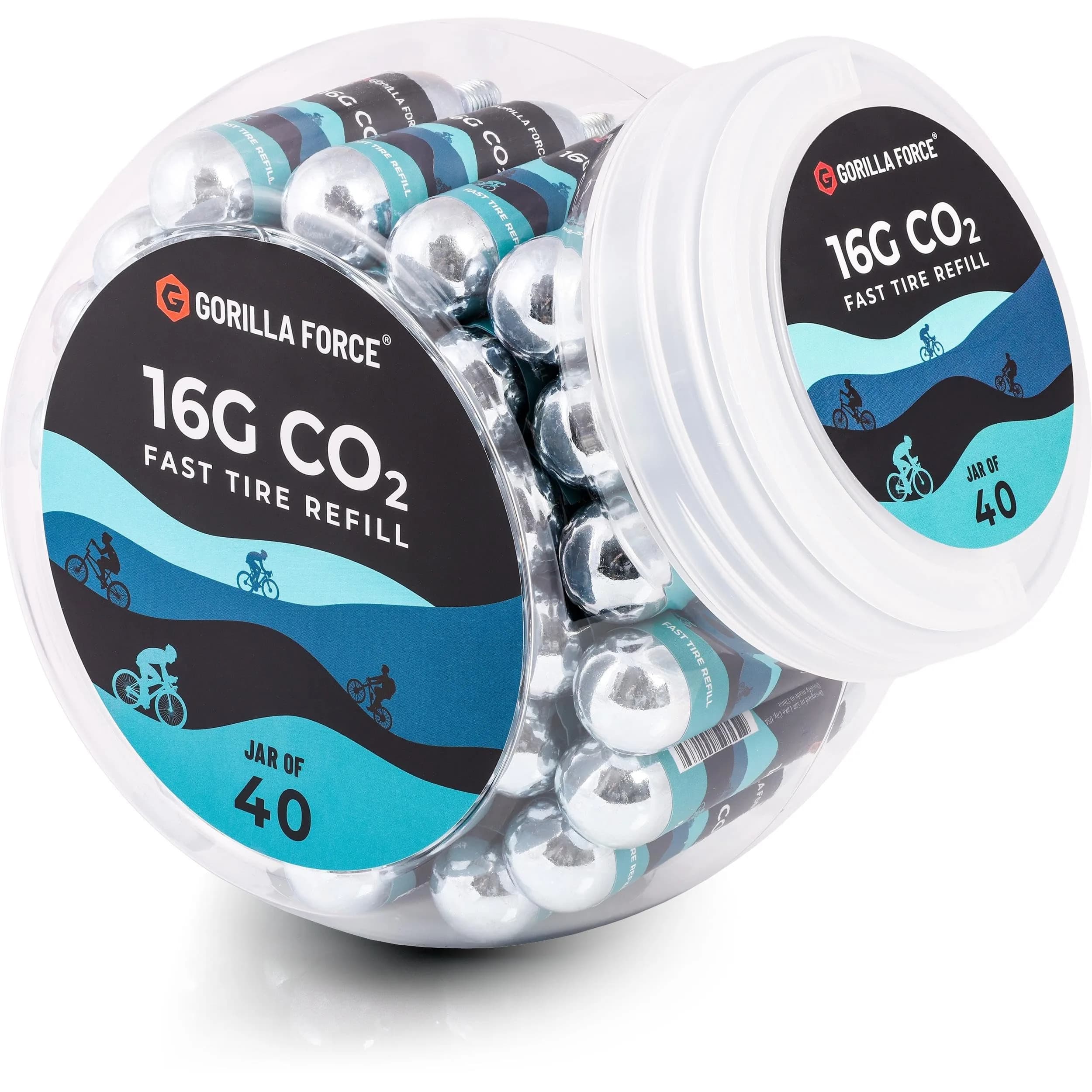 Gorilla Force 16g CO2 Cartridges 40-Pack | Threaded Refills for Bike Tire Inflators