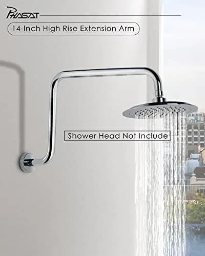 PHASAT S-Shaped Shower Arm 41cm (16.65") with Flange | High Rise Chrome Extension for Rainfall Shower Heads thumbnail 2