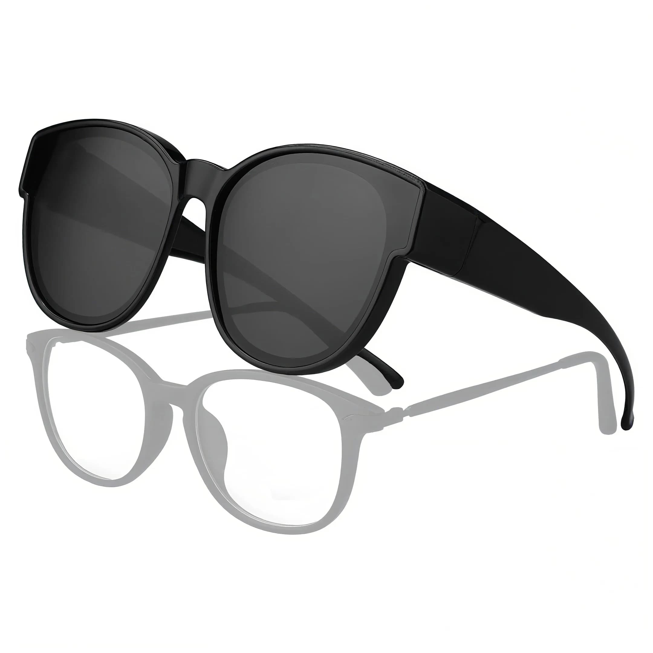 JIANGTUN Fit Over the Glass Sunglasses Size L | Polarized UV 400 Protection, Oversized Black Frame Blue Lens — Size XL Black Frame Grey Lens