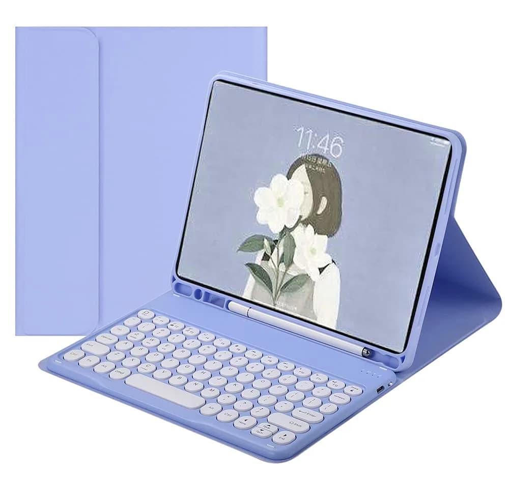 HENGHUI Keyboard Case for iPad Air 13" (M3/M2)/iPad Pro 12.9" (6th/5th/4th/3rd Gen) | Purple, Detachable BT Keyboard, Soft TPU Back