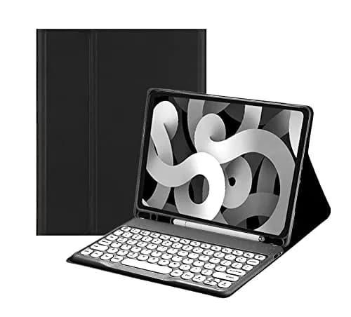 HENGHUI Keyboard Case for iPad Air 13" (M3/M2) & iPad Pro 12.9" (6th/5th/4th/3rd Gen) | Cute Round Key Detachable BT Cover (Black) thumbnail 2