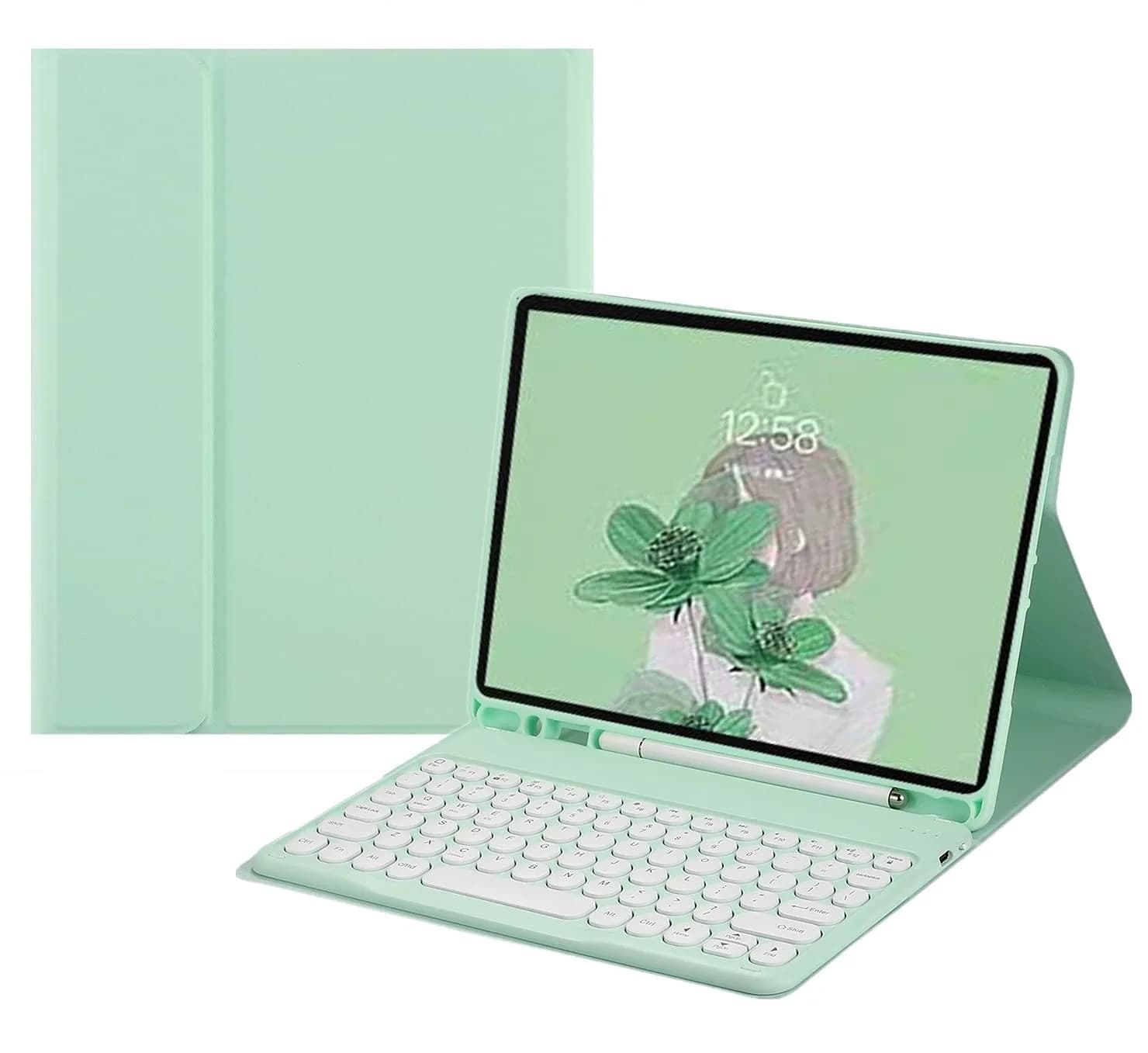 HENGHUI Keyboard Case for iPad Air 13" (M3/M2)/iPad Pro 12.9" (6th/5th/4th/3rd Gen) | Purple, Detachable BT Keyboard, Soft TPU Back — MintGreen