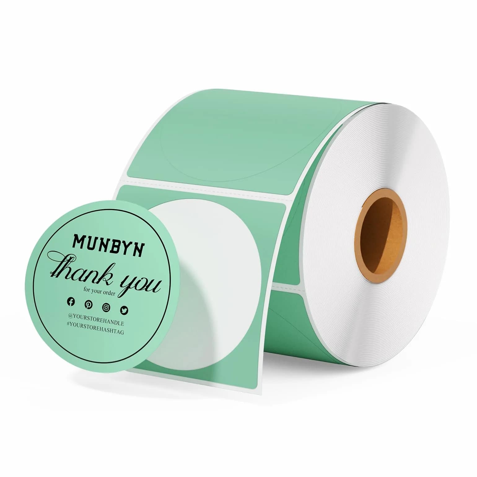 MUNBYN 2 Inch Green Circle Thermal Sticker Labels 750 Labels/Roll | Direct Thermal Labels for Clear Printing