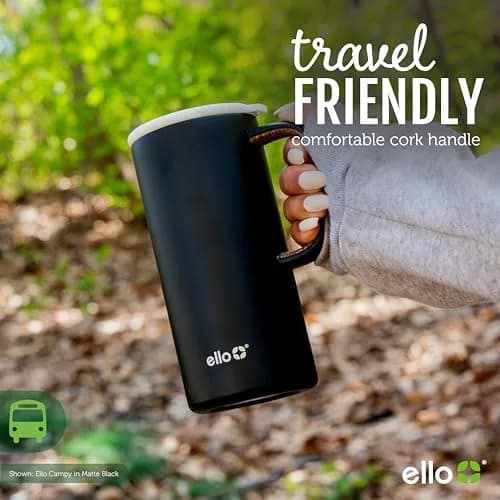 Ello Campy 18oz Insulated Stainless Steel Travel Mug with Handle, Black | Leakproof, Keeps Hot 5h & Cold 20h thumbnail 6